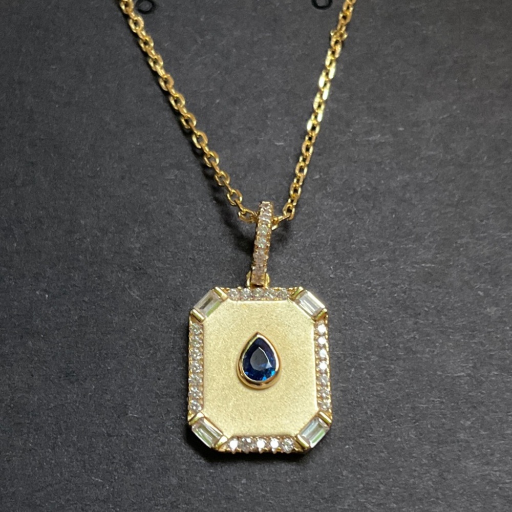 Matte Gold Vermeil & Blue CZ Teardrop Pendant Necklace